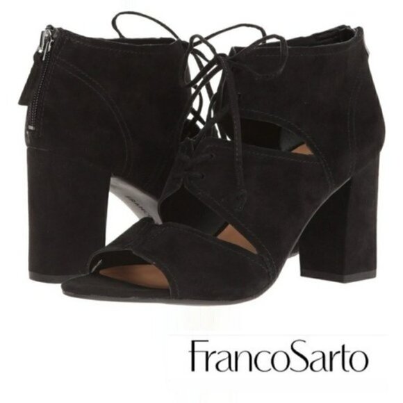 Franco Sarto Black Gazella Suede Lace Up Block Heeled Boots 8.5 - Picture 1 of 6